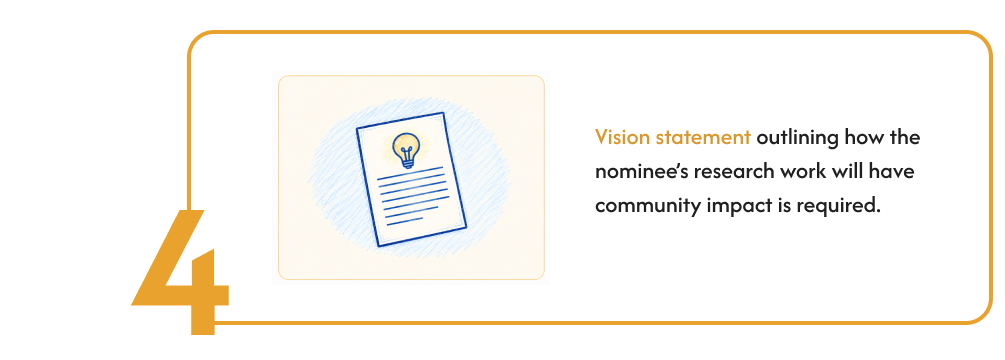 Vision statement outlining how the nominee’s research work will have community impact